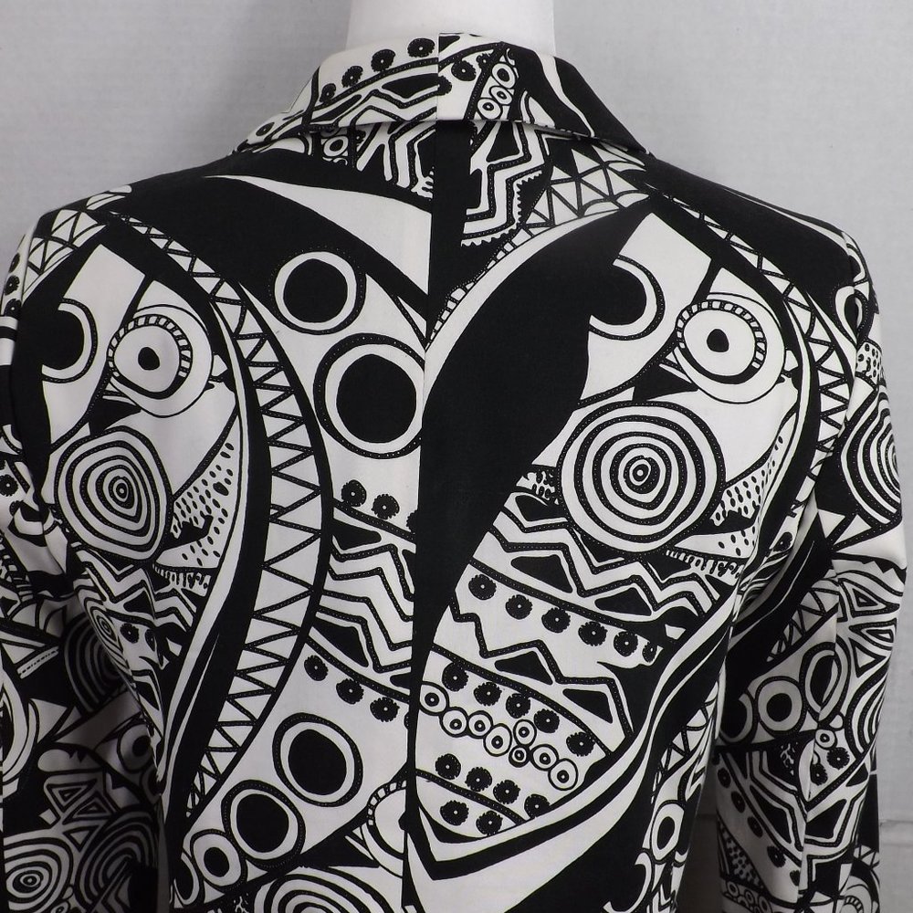 Harve Benard Holztman Petit Black & White Designs Open Cropped Jacket Blazer 10P - Picture 13 of 16